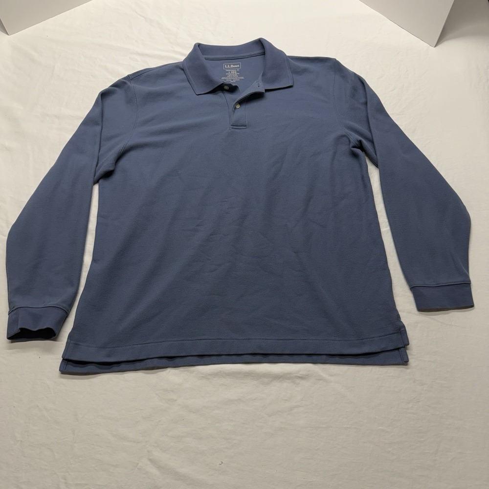 L.L. Bean Mens Blue Long Sleeve Polo Shirt Traditional Fit 100% Cotton Large